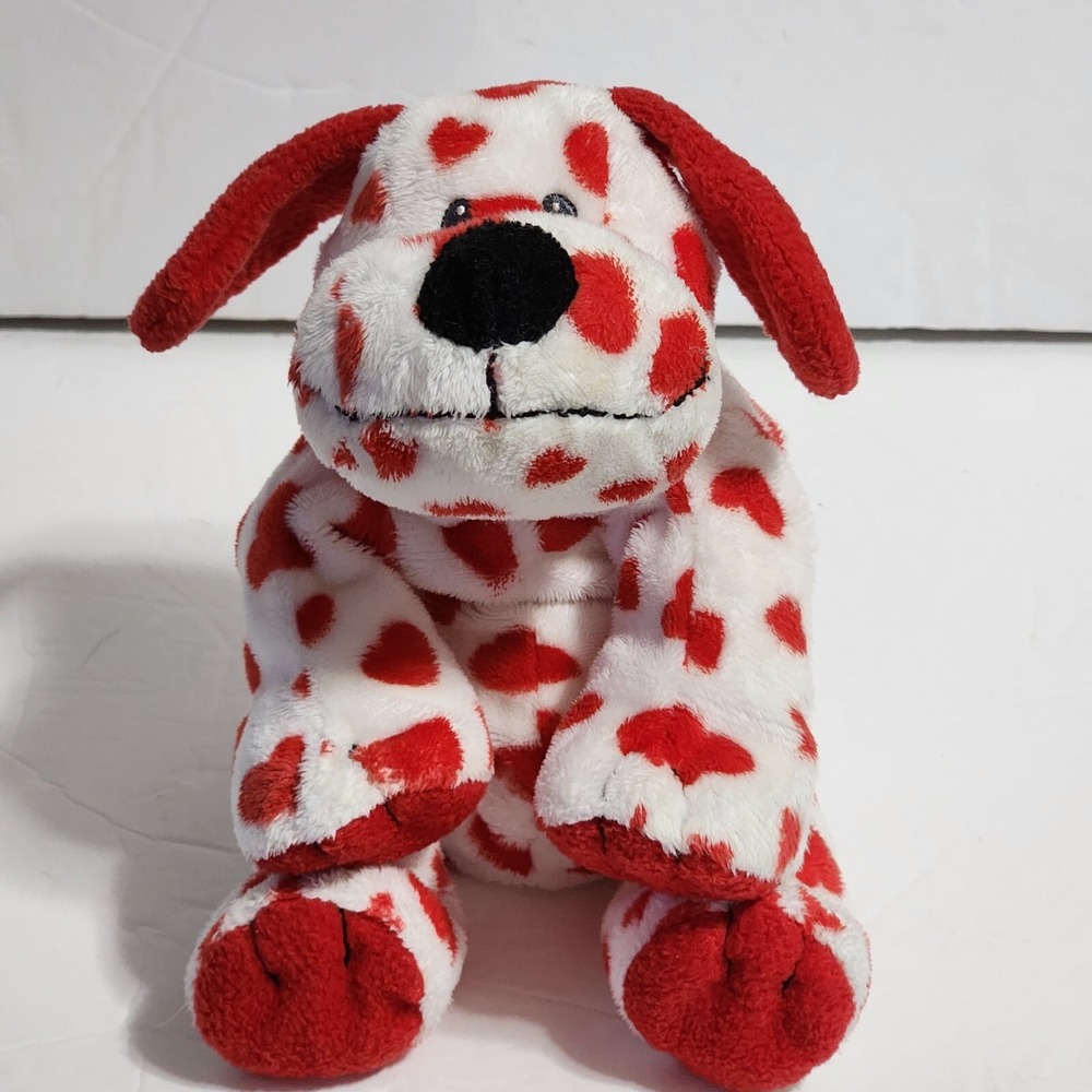 Ty Pluffies Sweetly Puppy Dog White Red Hearts Plush Bean Bag Sewn Eyes 9"
